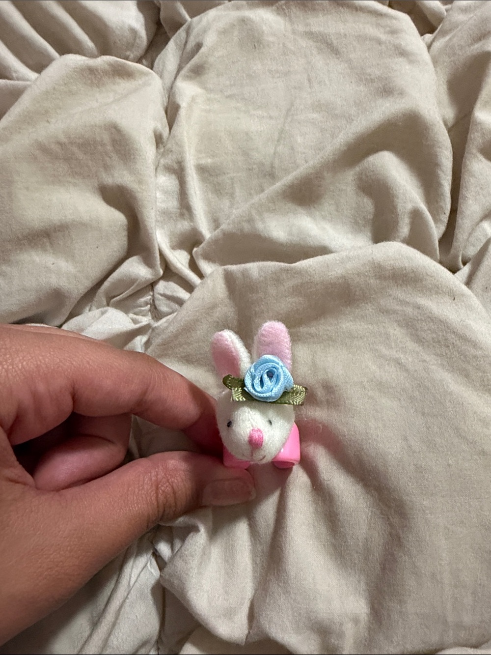 Free People Pink and White Flocked Bunny Blue Rose Flower Statement Ring Coquett